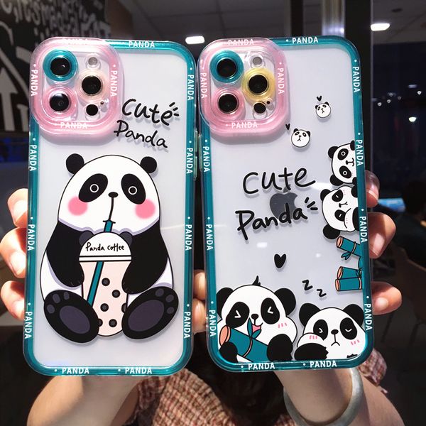 Cute Cartoon Animal Panda Bear Cassa del telefono per iPhone 14 13 Pro Max 12 11 X XS XR 7 8 Plus SE trasparente Custodia morbida antiurto