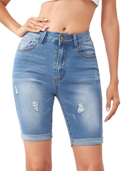 

bleach wash cuff bermuda denim shorts 28hp#, White;black