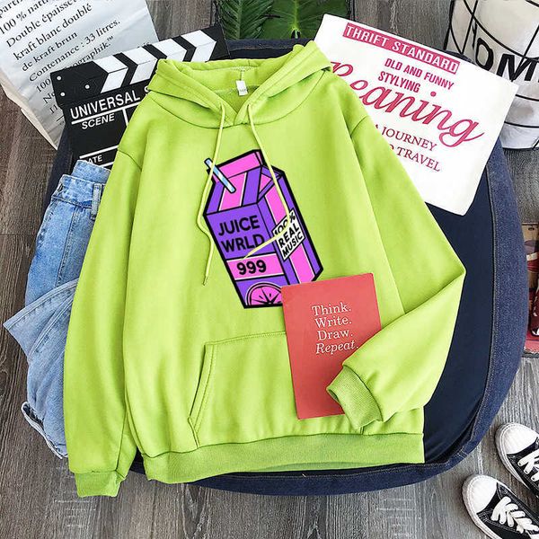 

kawaii hoodies thread sweatshirt juice wrld print trap rap rainbow fault juice world oversized women winter hoodies, Black
