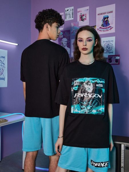 

romwe x vanguarddesignco letter graphic tee & shorts p12o#, Gray