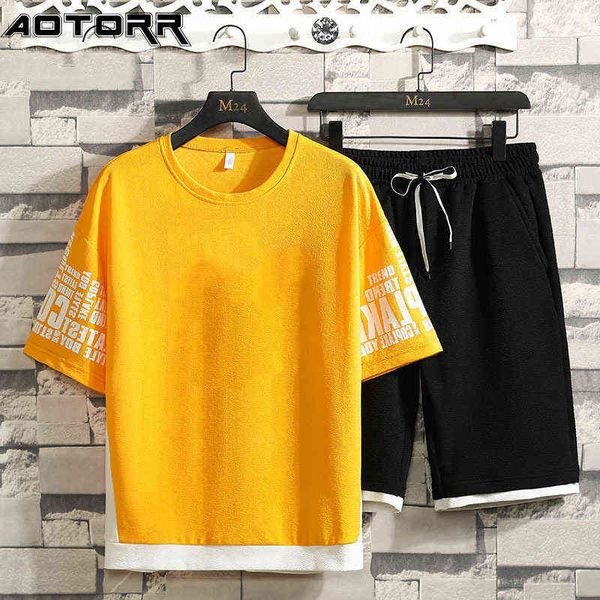

2022 summer mens short sleeved tracksuit casual 2 piece set patchwork tshirt shorts fashion sport sets men harajuku sweat suits, Gray