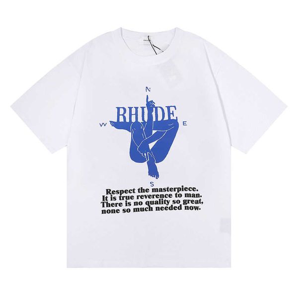 

america tide brand rhude printed t shirt men women washed do old round neck treetwear t-shirts spring summer high street style quality, White;black