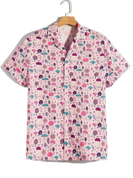 

romwe guys allover mushroom print shirt 44a6#, White;black