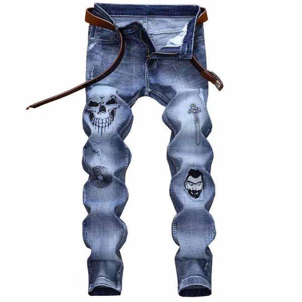 

fashion skinny jeans men straight slim elastic jeans mens casual biker male stretch denim trouser classic pants size 29-38, Blue