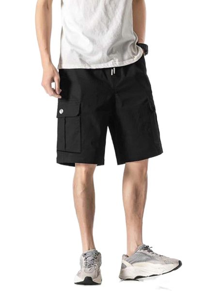 

men drawstring waist flap pocket cargo shorts 94di#, White;black