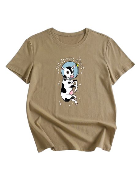 

romwe x oasis print collection slogan cow graphic tee z3os#, White