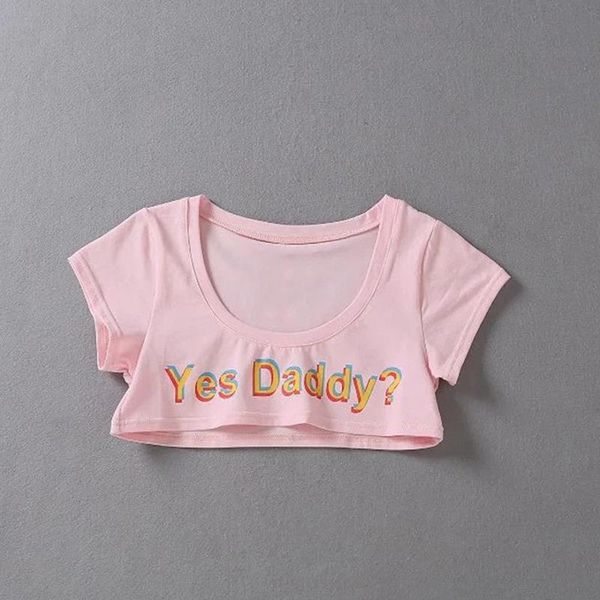 

women crop short sleeve cropped shirts summer yes daddy letter print t shirt 1 pc, White
