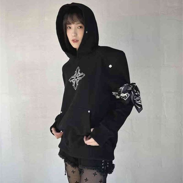 

high-quality women's clothing independent designer brand smfk garden 2022 early spring new cross deconstruction hoodie loose pullover h, Black;brown