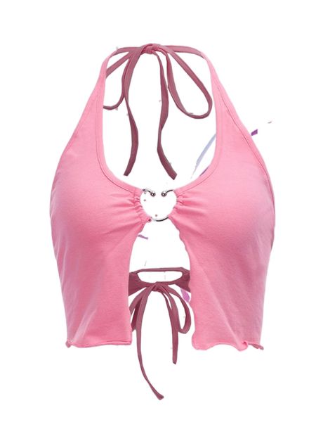 

heart-ring tie backless halter x26d#, White