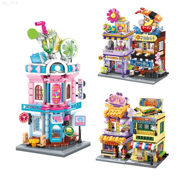 Blocks kreative Freunde der Stadt Street View Sommer Eisladen Bausteine DIY Food Shop Bären Süßigkeiten Shop Assembly Toys Girls Geschenke T230103