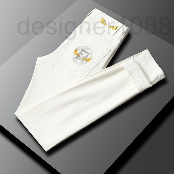 

men's jeans designer spring and summer white embroidered jeans men's fashion 2022 new elastic slim fit feet i7th, Blue