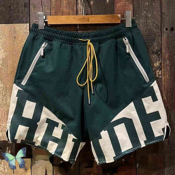 

big back pocket side zip patch work rhude track shorts men sports training beach pants vthb, White;black