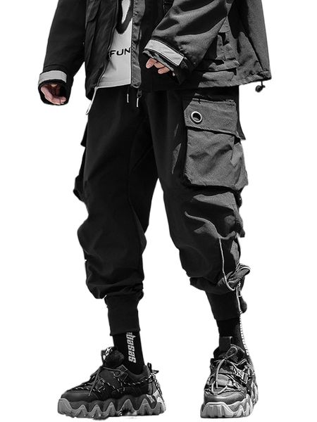 

men flap pocket zip detail pants 822i#, Black