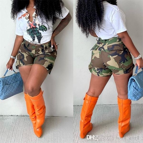 

womens camouflage shorts street fashion camouflage printing patch bag with pocket short pants splicing casual shorts, White;black