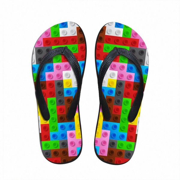 Angepasst Frauen Wohnungen Haus Hausschuhe Slipper 3D Tetris Druck Sommer Mode Strand Sandalen Für Frau Damen Flip Flops Gummi Flipflops g7Hm #