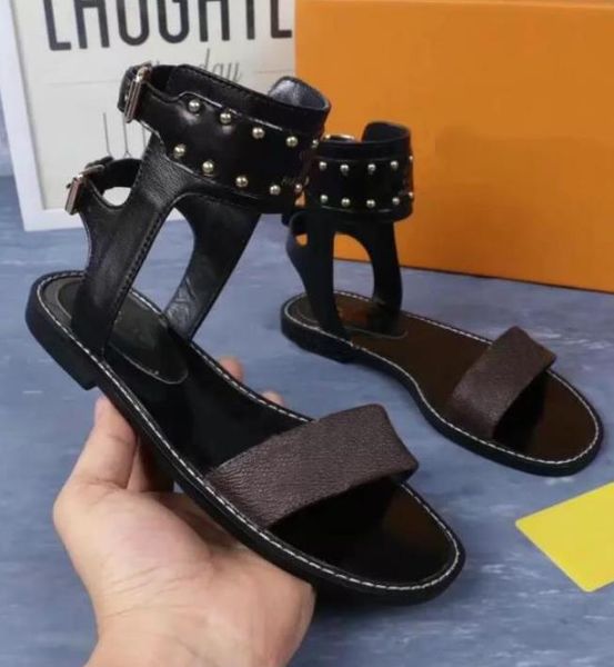 

2021 sandals women slipper slides waterfront brown letters leather sandal womens high heels woman flats casual shoes, Black