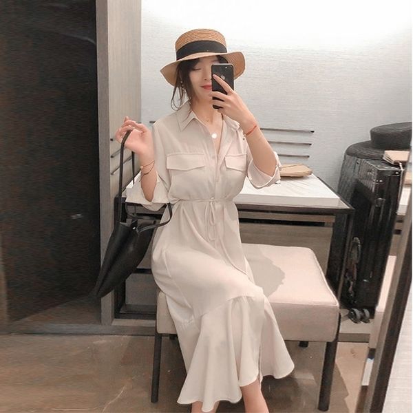 

french shirt dress female spring long sleeve casual dresses for women temperament ruffled knee length dress y200805, Black;pink