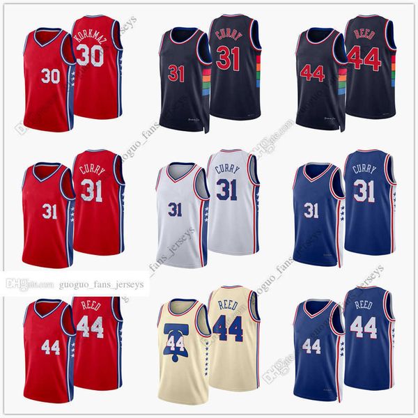 

custom printed 2022 new city basketball jerseys 30 korkmaz 31 curry 44 reed red blue white black jersey12, Black;red