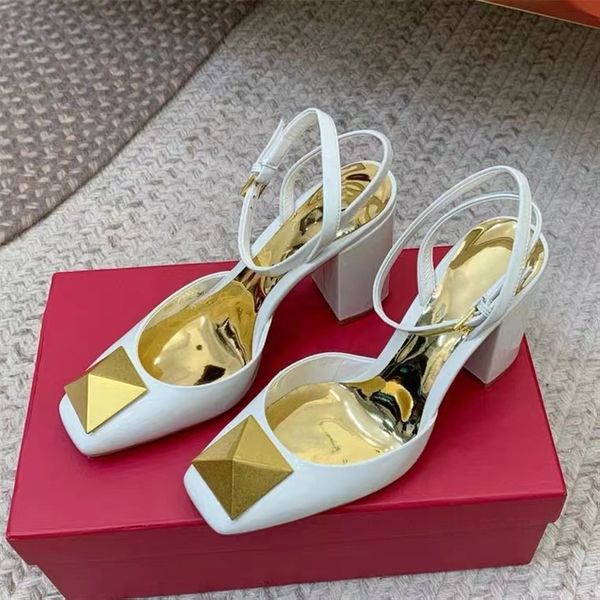 

2022 designer sandals red bottoms heels party 100% leather women dance shoe suede lady metal belt buckle thick heel office large size 35-42, Black