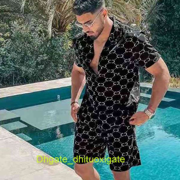 

mens summer tracksuit hawaiian sets t-shirts printing luxury men swim short sleeve button shirts fashion beach shorts streetwear casual shir, Gray