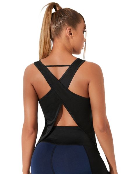 

cut out crisscross back sports tank r2ad#, Gray