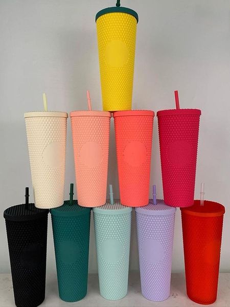 Кружки тумблеры с соломенной кофе Cold Cup Double Layer Пластиковые Durian Diamond Matte Yellow Cupmugs