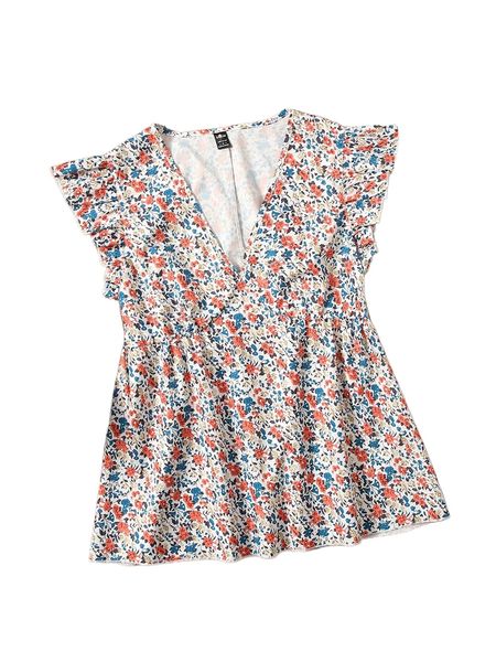 

ditsy floral ruffle sleeve peplum blouse z3ui#, White