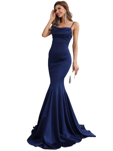 

missord sequin insert backless fishtail hem prom dress 14fm#, Black;gray