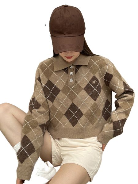 

dazy argyle pattern polo neck sweater p4xy#, White;black