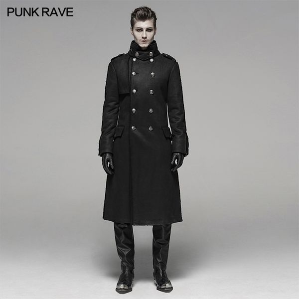 

punk rave men steampunk rock military handsome warm velvet long jacket winter party club casual long coat stage perform costume lj201109, Black