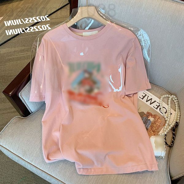 

women's t-shirt designer cartoon printed pink t-shirt women's 2022 spring and summer new round neck korean loose short sleeve fash, White