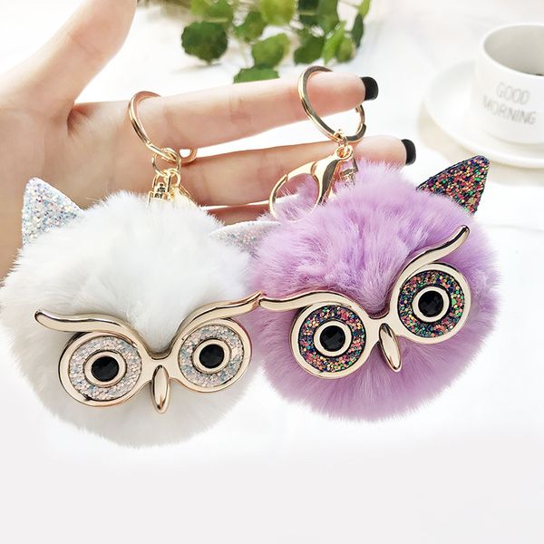 New Big-eyed Owl Fur Ball Portachiavi Ciondolo peluche Imitazione Pelliccia di coniglio Rex Moda Innovazione Borse da donna Ornamenti per auto Regalo