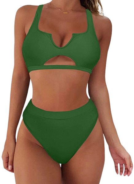 

women cutout bikini sets high waisted swimsuit high cut bathing suits cheeky padded push up two piece swimwear 63tv#, White;black