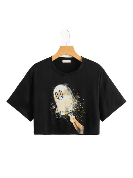 

romwe x whonwhon ghost print crop tee j17m#, White