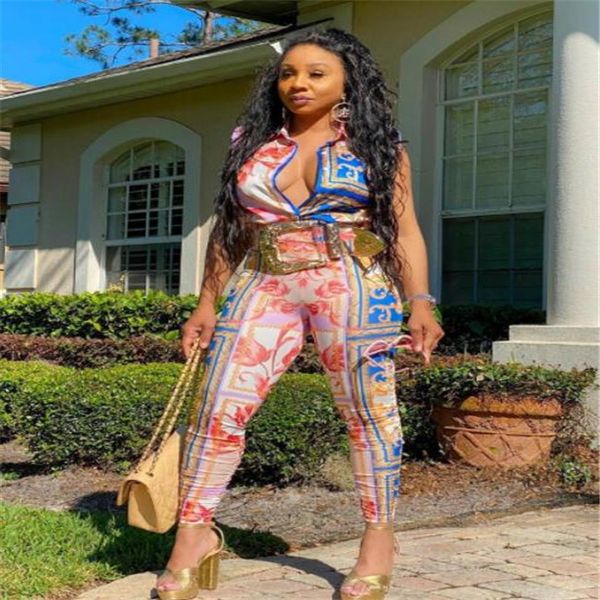 

women's two piece pants fashion sleeveless shirt with trousers rich noble casual printed suit tracksuits european american womens cloth, White