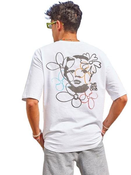 

x we-r1 men figure and slogan graphic embroidery detail tee s79m#, White;black