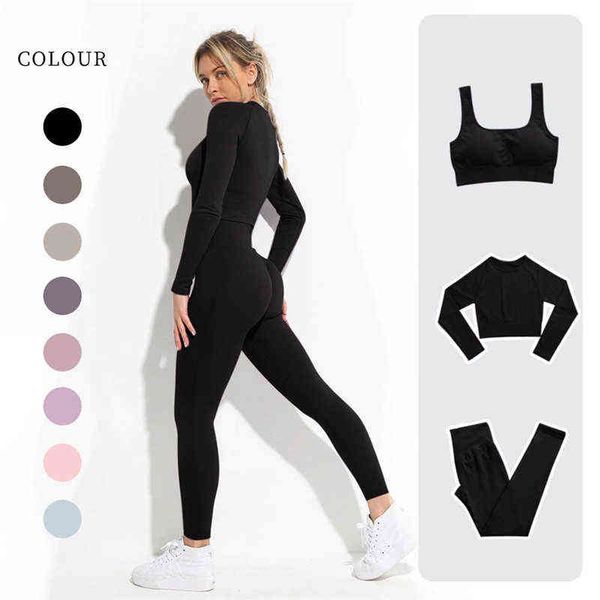 

yoga outfits vrouwen sportkleding set workout kleding atletische slijtage sport legging naadloze fitness beha crop lange mouw pak 220523, White;red