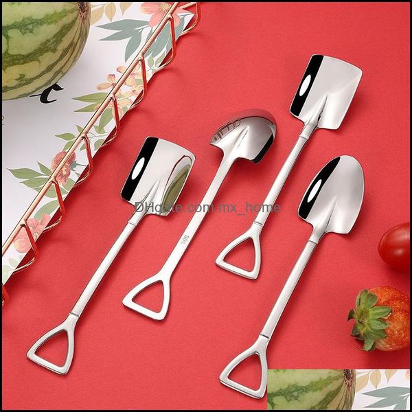 Cucchiai Posate Cucina Sala da pranzo Bar Giardino domestico Ll Cucchiaio in acciaio inossidabile Mini pala a forma di caffè Gelato Dessert Scoop Frutta Dhqtx