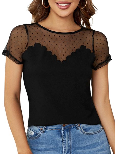 

scallop trim contrast dobby mesh tee y1ea#, White