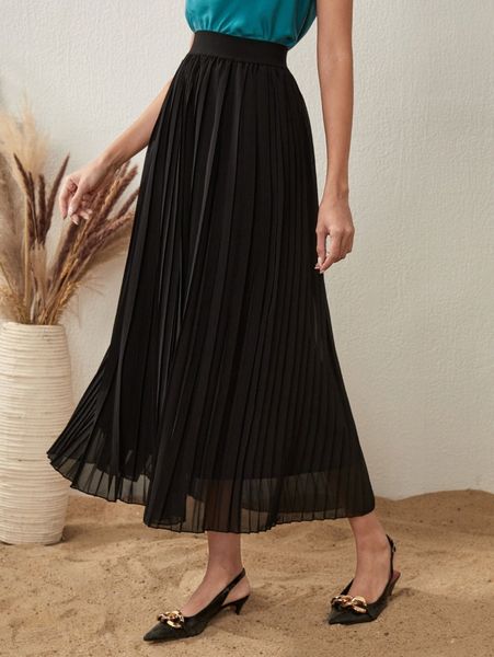 

high waist pleated skirt h5iv#, Black