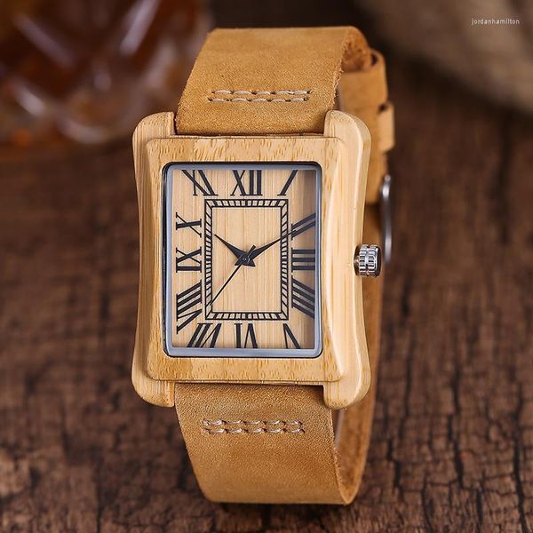 Armbanduhr Quarz Uhr Watches Holz Herren Uhr Einzigartige Design Top Holz Bambus Sport Armband Uhr Square Dial Mann Frauen 2022