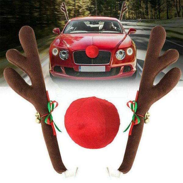 Decorações de interiores Renas decoração de decoração veículo com traje de buzina do nariz Rudolph Antlers Elk Ornamentos vermelhos Christmas T9Y6INTERIOR