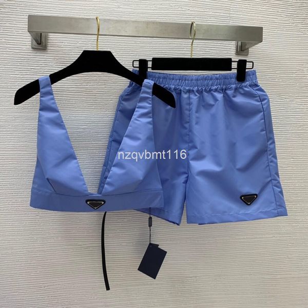

women's knits & tees recycled nylon fabric metal triangle decorative bra vest with elastic waist pants set, White