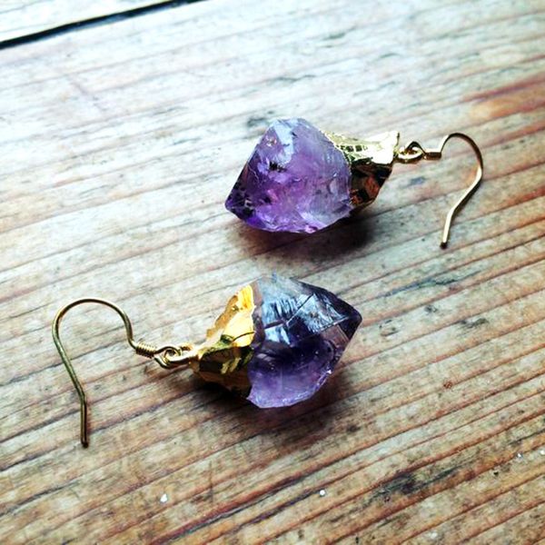 

bohÃ¨me pierre naturelle amÃ©thyste boucles d'oreilles pendantes en or, Golden