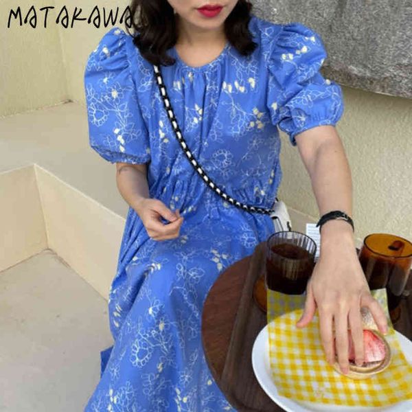 

summer fashion round neck dresses for women print loose long vestidos puff sleeve robe korean chic woman dress 210506, Black;gray