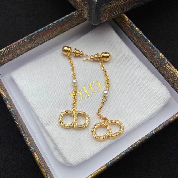 

80% off online new letter inlaid pearl long tassel female net red same temperament fashion earrings, Golden