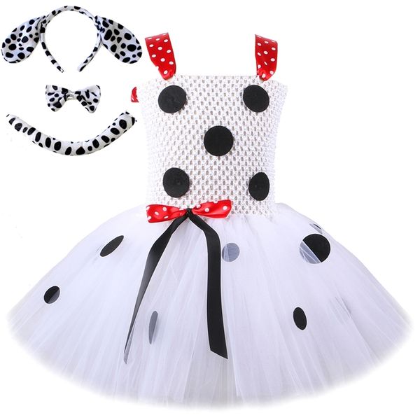 

dalmatian dog tutu dress for baby girls white black spotted animal halloween costume for kids toddler puppy dressing up outfit 220618, Red;yellow