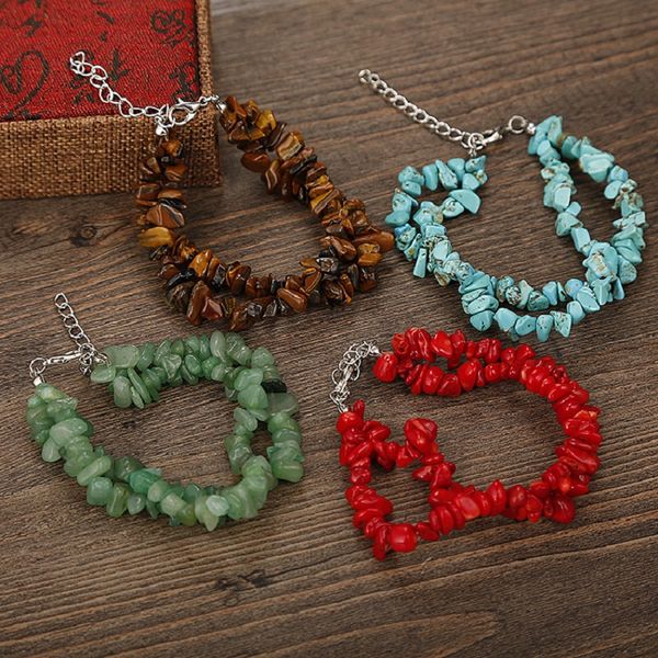Braccialetto di perline di pietra di ghiaia naturale di moda Gioielli braccialetto di Chakra con pietre preziose di ametista verde avventurina