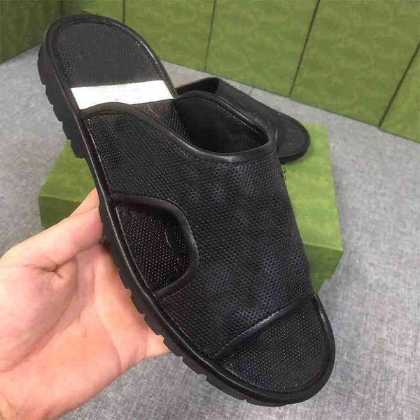 

new designer men slippers luxury casual shoes flat mules mens slides genuine leather sandals cowhide slipper fashion love parade slippers wi, Black