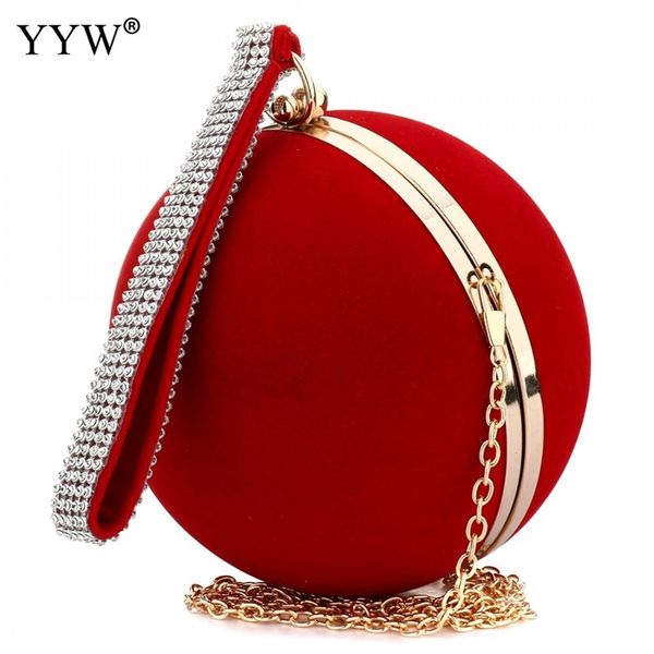 

yyw unique velvet ironon lady handbag red shoulder clutch bag spherical evening bags small purse chain shoulder bolsos mujer 220520